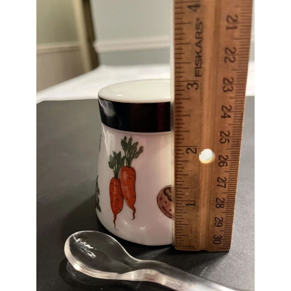 Gerold Porzellan Bavaria Mushroom Veggie Motif Condiment Jar w Lid & Spoon